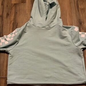 Mint Green Hoodie with Pink Checkered Sleeves
